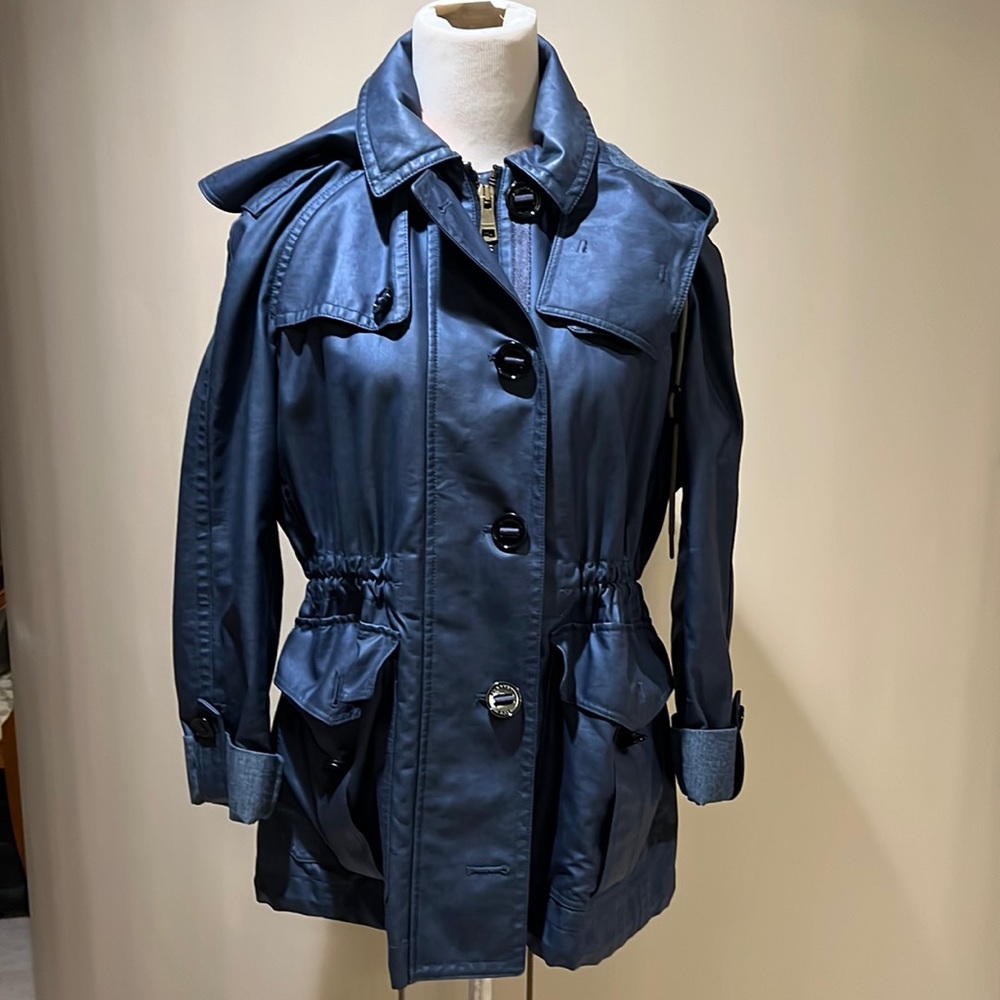 Burberry Brit DUAL Cotton Wax Coated Blue Trench/Barn Coat .  S